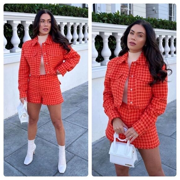 Zara Blogger’s Favorite Orange Textured Collared Frayed Hem Short Jacket, Large - Picture 6 of 16